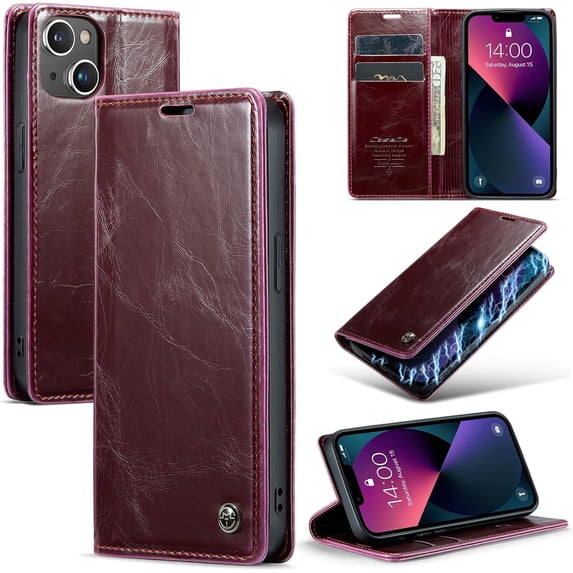 Leather Case for iPhone 13 Mini Card Slot Folio Flip Wallet Case for iPhone 13 Mini Premium PU Magnetic Kickstand Cover Soft TPU Inner Case Red