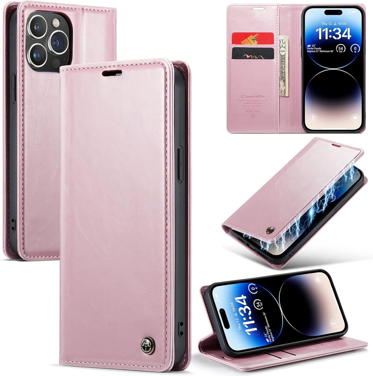 Leren Portemonnee-hoesje Voor IPhone 13 Pro – Flip Case Met Kaartsleuven, Ritsvak, Polsband En Standfunctie – Zwart