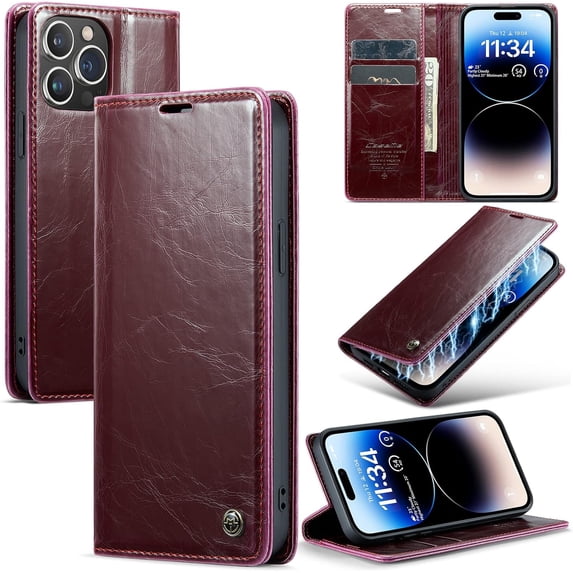 Leather Case for iPhone 13 pro max Card Slot Folio Flip Wallet Case for iPhone 13 pro max Premium PU Magnetic Kickstand Cover Soft TPU Inner Case Red