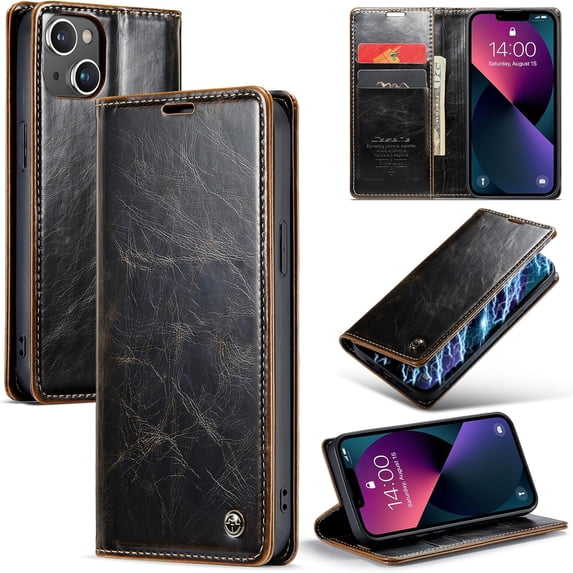 Leather Case for iPhone 15 Card Slot Folio Flip Wallet Case for iPhone 15 Premium PU Magnetic Kickstand Cover Soft TPU Inner Case Brown