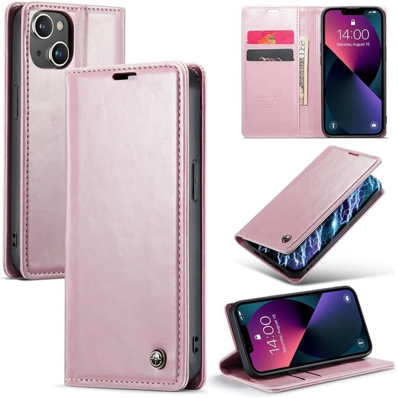 Leather Case for iPhone 15 Card Slot Folio Flip Wallet Case for iPhone 15 Premium PU Magnetic Kickstand Cover Soft TPU Inner Case Pink