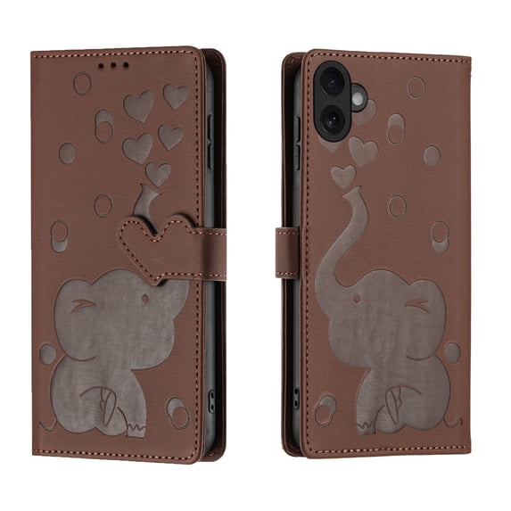 Leather Case for iPhone 16 ,Premium PU Leather Embossed Elephant Stand/Cover/Wallet/Flip Case