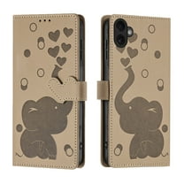 Leather Case for iPhone 16 ,Premium PU Leather Embossed Elephant Stand/Cover/Wallet/Flip Case