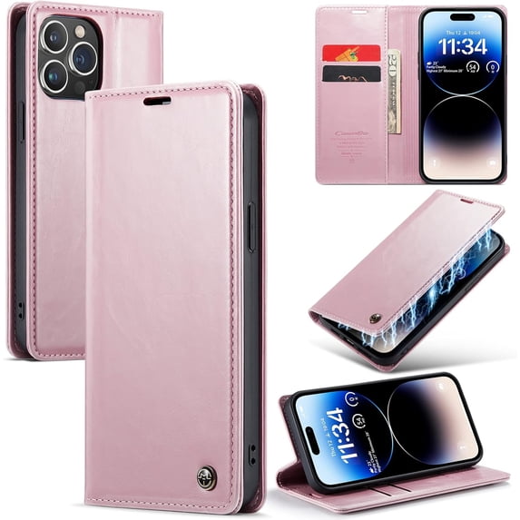 Leather Case for iPhone 12 pro max Card Slot Folio Flip Wallet Case for iPhone 12 pro max Premium PU Magnetic Kickstand Cover Soft TPU Inner Case Pink