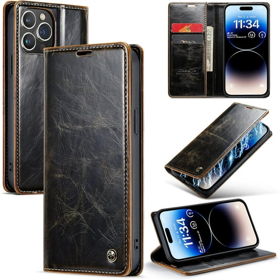 Leather Case for iPhone 12 pro max Card Slot Folio Flip Wallet Case for iPhone 12 pro max Premium PU Magnetic Kickstand Cover Soft TPU Inner Case Brown
