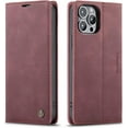 thumbnail image 1 of Leather Case for iPhone 13 Pro Case Wallet, iPhone 13 Pro Wallet Case Book Folding Flip Case with Magnetic Kickstand Card Slot Protective Cover Compatible with iPhone 13 Pro 6.1 inch Wine Red, 1 of 12