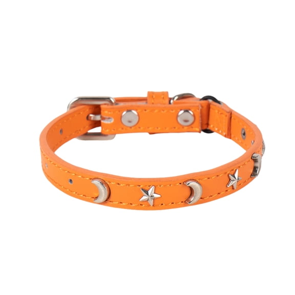 Leather Cat Collar with Adjustable Buckle Featuring Elegant Star and Moon Charms for Safe Comfortable Fit on Small and Large Felines