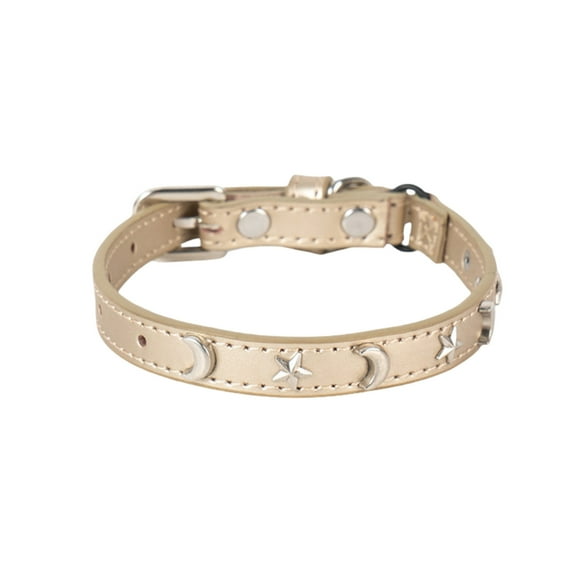 Leather Cat Collar with Elastic Band and Adjustable Star Moon Buckle for Small Large Felines