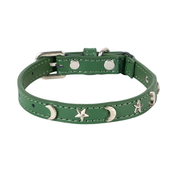 Leather Cat Collar with Star Moon Charm Adjustable Breakaway Buckle for Indoor Outdoor