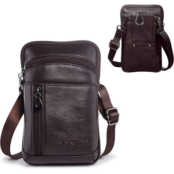 Leather Cell Phone Holster Fit for 17 Pro Max 16 Pro Max 15 Pro Max 14 Pro Max Galaxy A15 S25 Ultra Belt Pouch Crossbody Purse Messenger Bag Wallet Case with Belt Clip (Coffee)