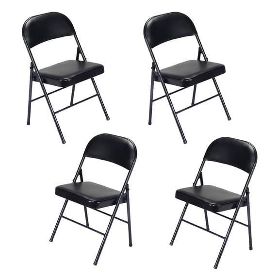 Leather Chair, 4Pcs Elegant Foldable Iron & PVC Chairs for Convention & Exhibition Black