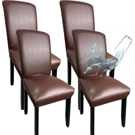 Leather Chair Covers for Dining Chairs Set of 4, Super Stretch Waterproof Kitchen Chair Covers Thickened Washable Dining Chair Slipcovers Coffee Chair Seat Covers for Dining/Kitchen/Banquet