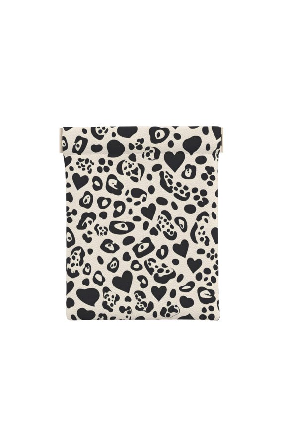 Leather Change Purse 4.33.9in Small Storage Bag Automatic Closure Anti-Stain Easy To Clean, Small And Convenient Leopard Print Pattern White And Black_2