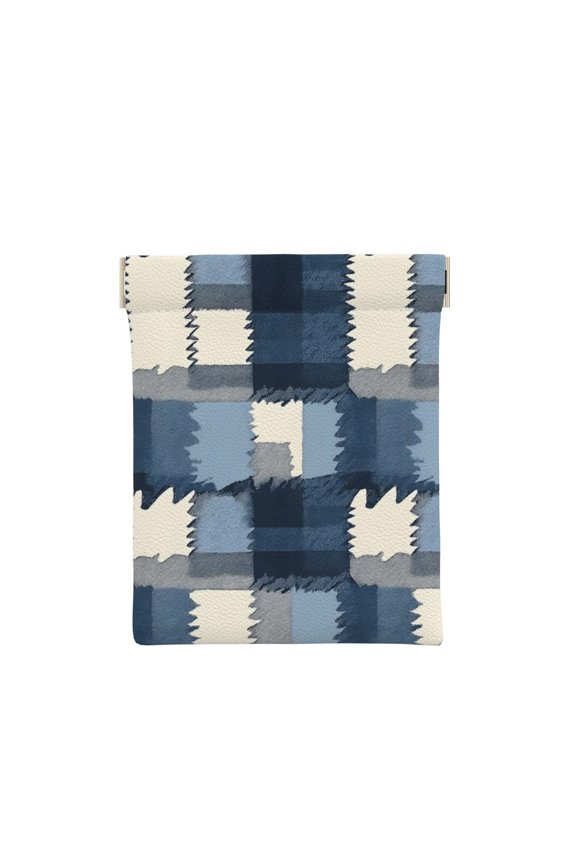 Leather Change Purse 4.33.9in Small Storage Bag Automatic Closure Anti-Stain Easy To Clean, Small And Convenient Mediumblue Houndstooth Buffalo Plaid Tartan Check Scotland Hand-Drawn Sketch_1