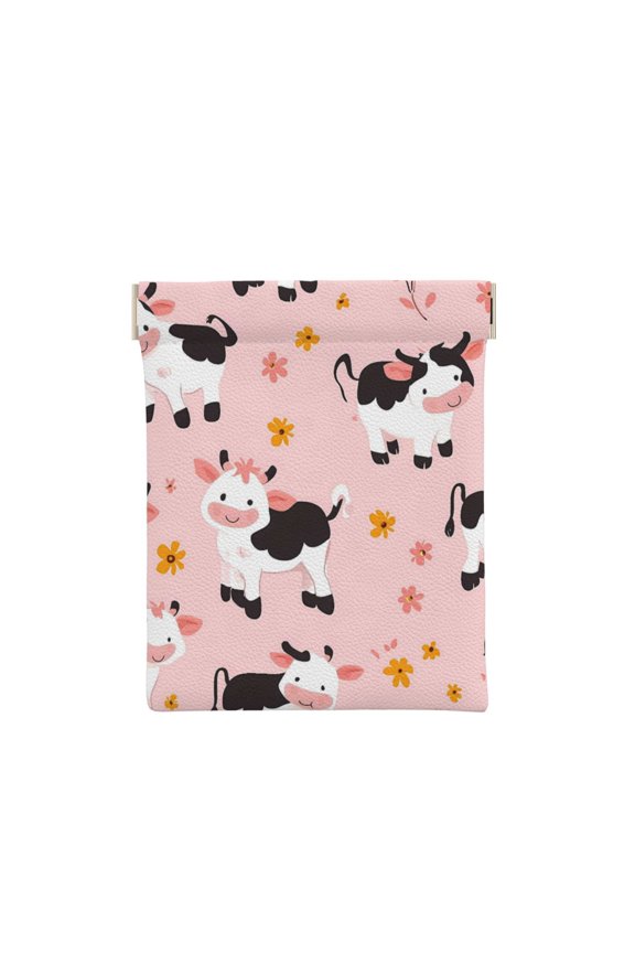 Leather Change Purse 4.33.9in Small Storage Bag Automatic Closure Anti-Stain Easy To Clean, Small And Convenient Cute Little Cow