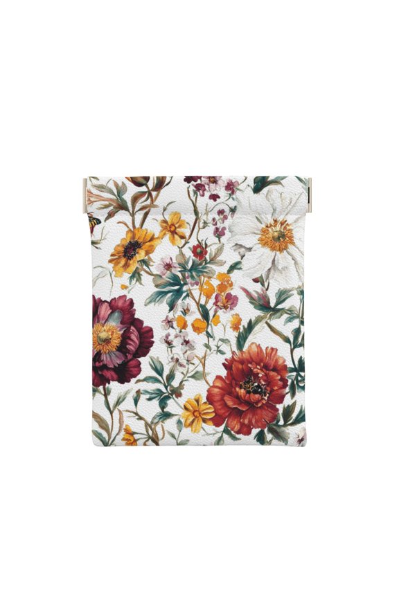 Leather Change Purse 4.33.9in Small Storage Bag Automatic Closure Anti-Stain Easy To Clean, Small And Convenient Flowers