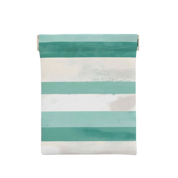Leather Change Purse 4.3×3.9in Small Storage Bag Automatic Closure Anti-Stain Easy To Clean, Small And Convenient Lightseagreen Stripe_4
