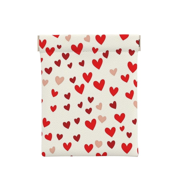 Leather Change Purse 4.3×3.9in Small Storage Bag Automatic Closure Anti-Stain Easy To Clean, Small And Convenient Red Heart Symbol