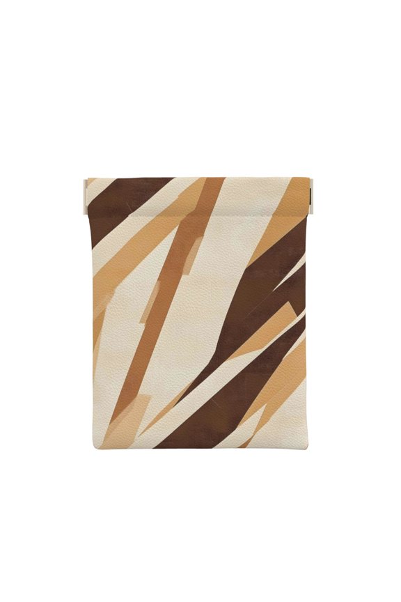 Leather Change Purse 4.33.9in Small Storage Bag Automatic Closure Anti-Stain Easy To Clean, Small And Convenient Tan Geometric Lines_4