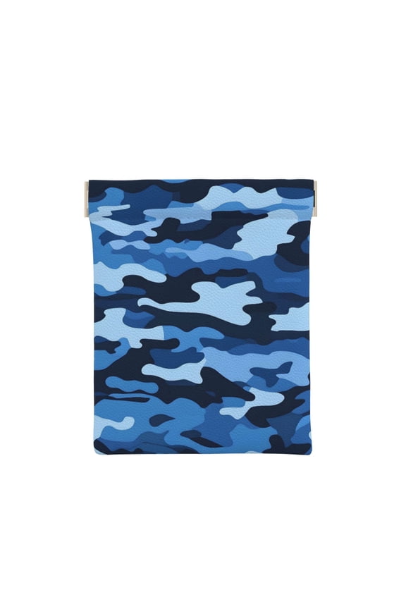 Leather Change Purse 4.33.9in Small Storage Bag Automatic Closure Anti-Stain Easy To Clean, Small And Convenient Vector Camouflage Pattern Blue_1