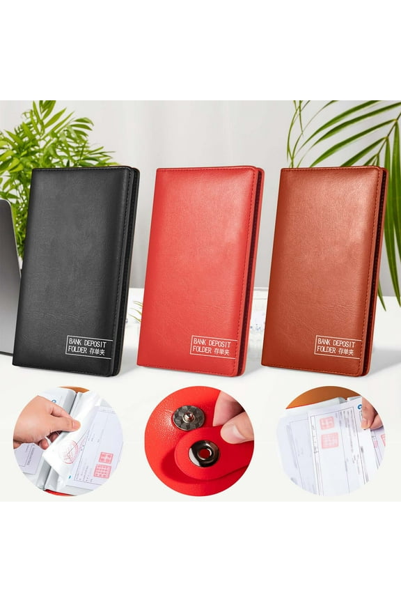 Leather Checkbook Cover with PVC Inner Pages, Magnetic Closure for Secure Storage of Bank Deposit Slips, Checks, Promissory Notes & Financial Documents, Ideal for Organizing Receipts and FAJHHA