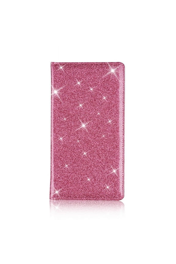 Leather Checkbook Cover for Men & Women, Checkbook Wallet for Duplicate Checks with Elastic Band, Glitter Pink