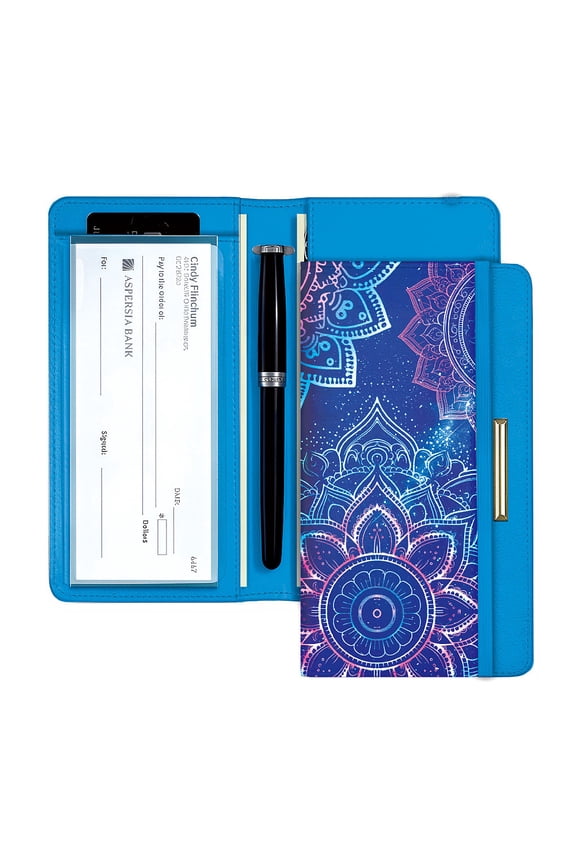 Leather Checkbook Cover for Men and Women Checkbook Holder Wallet with Pen Holders Built-in Clear Plastic Divider