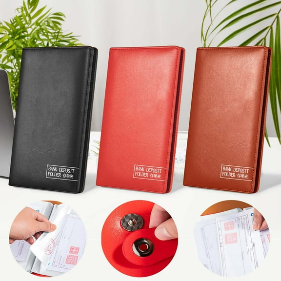 Leather Checkbook Holder with Pvc Inner Pages and Magnetic Closure for Sesolution Storage of Bank Deposit Slips, Checks, and Financial Documents, Ideal for Organizing Bills, Receipts, and
