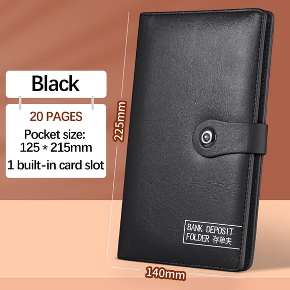 Leather Checkbook Organizer with Magnetic Closure, Bank Deposit Slip Folder for Checks, Promissory Notes, Bills & Documents, Brown, Red, or Black, 1-Pack