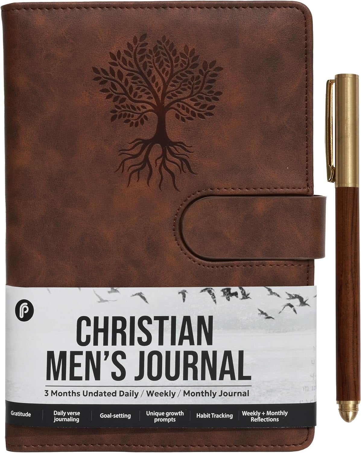 Leather Christian Bible Prayer Journal For Men - Study Scripture Notebook & Planner Undated Religious Daily Devotional, Tree of Life