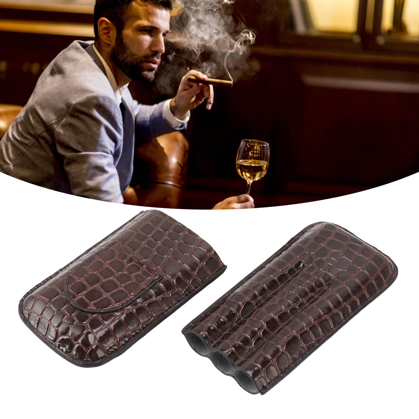 Leather Cigar Holder, Leather Portable Cigar Humidor Case Air