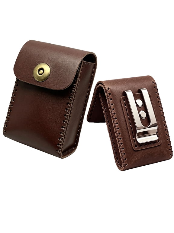 Leather Cigarette Case Holder 20 Capacity box bag, Mini EDC Wallet with Steel Clip, Waterproof Lining, Multifunction Travel Storage Pouch for Cards Cash Keys Outdoor
