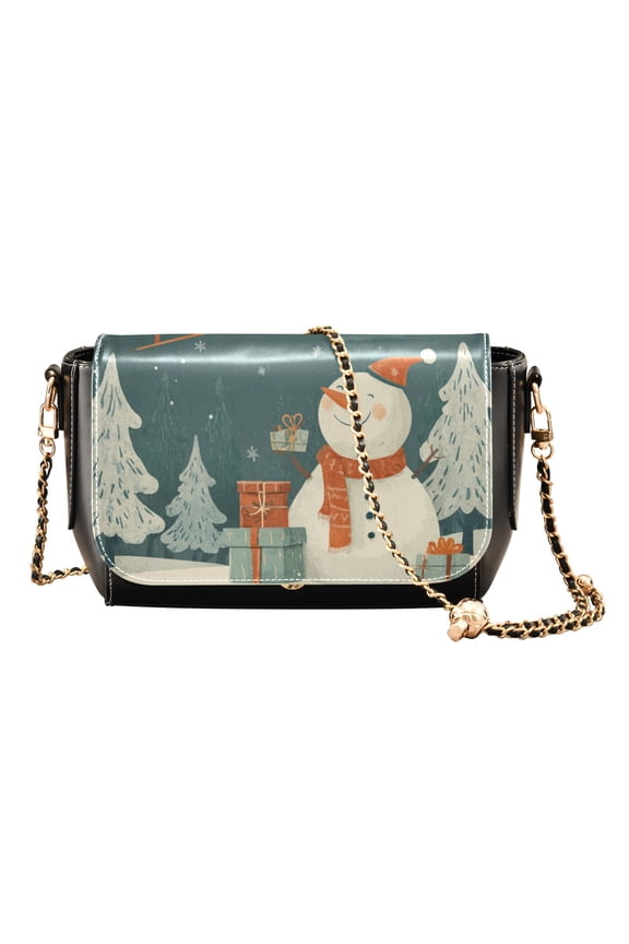 Leather Clamshell Crossbody Bag 10.4x5.5x3.7Inch Women's Crossbody Handbags Shoulder Purse Bank Card Bag Cash Bag Key Bag A Snowman
