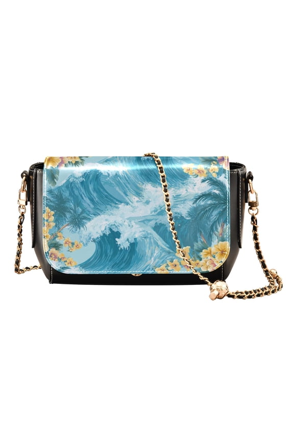 Leather Clamshell Crossbody Bag 10.4x5.5x3.7Inch Women's Crossbody Handbags Shoulder Purse Bank Card Bag Cash Bag Key Bag Artistic Waves