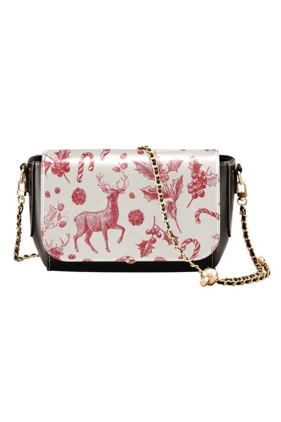 Leather Clamshell Crossbody Bag 10.4x5.5x3.7Inch Women's Crossbody Handbags Shoulder Purse Bank Card Bag Cash Bag Key Bag Beautiful Christmas Deer Cute
