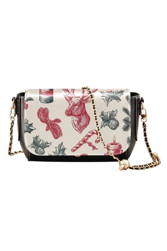 Leather Clamshell Crossbody Bag 10.4x5.5x3.7Inch Women's Crossbody Handbags Shoulder Purse Bank Card Bag Cash Bag Key Bag Beautiful Christmas Elements