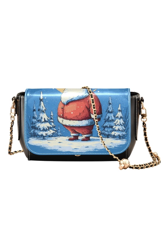 Leather Clamshell Crossbody Bag 10.4x5.5x3.7Inch Women's Crossbody Handbags Shoulder Purse Bank Card Bag Cash Bag Key Bag Beautiful Santa Claus Cute