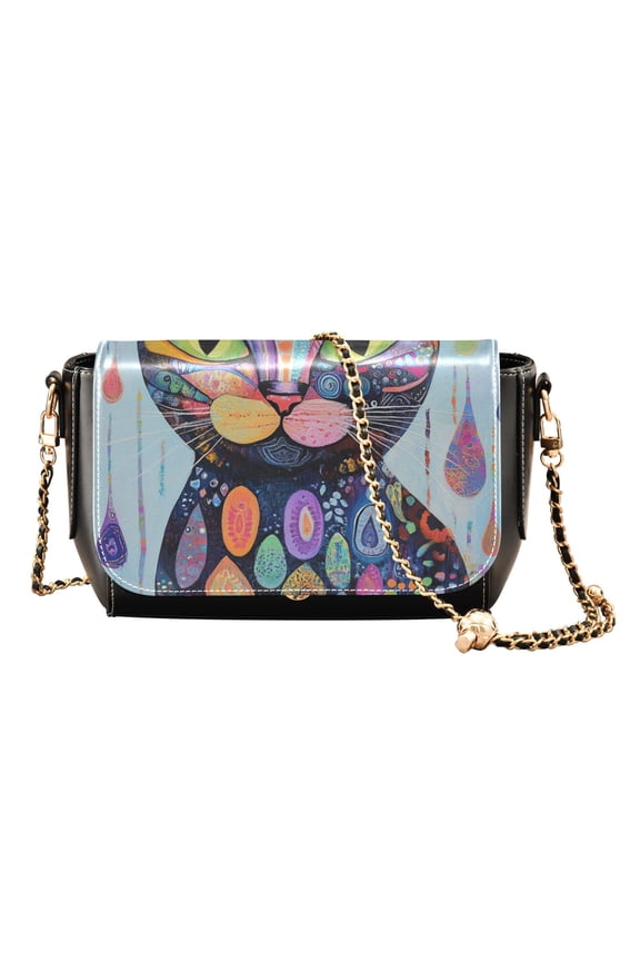 Leather Clamshell Crossbody Bag 10.4x5.5x3.7Inch Women's Crossbody Handbags Shoulder Purse Bank Card Bag Cash Bag Key Bag Big Eyes Cool Cat
