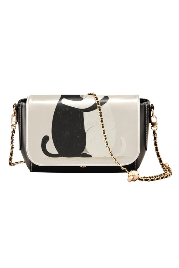 Leather Clamshell Crossbody Bag 10.4x5.5x3.7Inch Women's Crossbody Handbags Shoulder Purse Bank Card Bag Cash Bag Key Bag Black Cat and White Cat