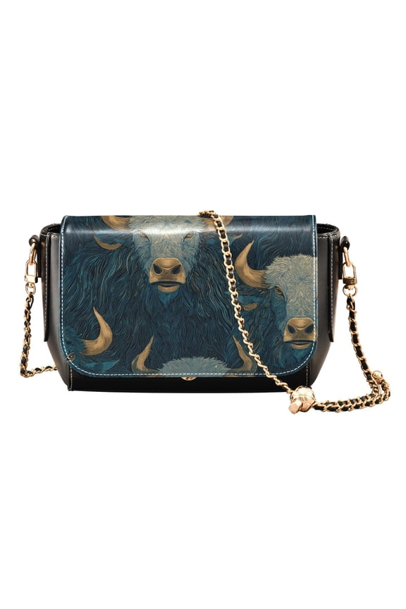 Leather Clamshell Crossbody Bag 10.4x5.5x3.7Inch Women's Crossbody Handbags Shoulder Purse Bank Card Bag Cash Bag Key Bag Blue Bull Seamless