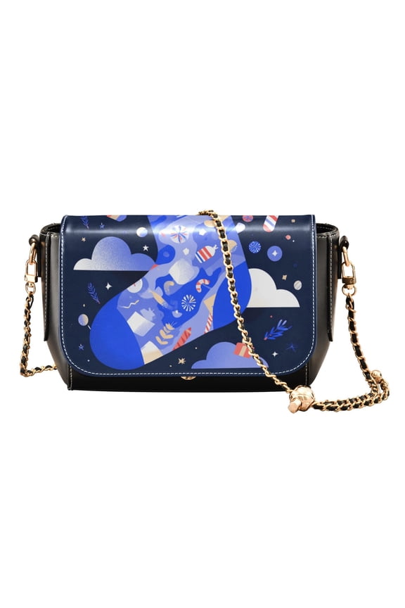 Leather Clamshell Crossbody Bag 10.4x5.5x3.7Inch Women's Crossbody Handbags Shoulder Purse Bank Card Bag Cash Bag Key Bag Blue Christmas Stocking