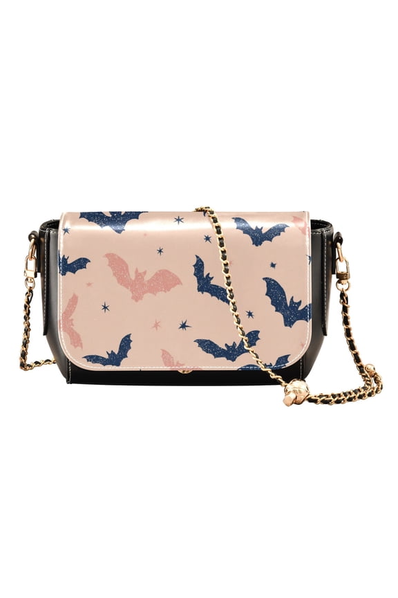 Leather Clamshell Crossbody Bag 10.4x5.5x3.7Inch Women's Crossbody Handbags Shoulder Purse Bank Card Bag Cash Bag Key Bag Cartoon Black Bats