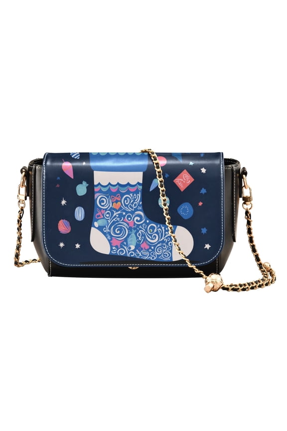 Leather Clamshell Crossbody Bag 10.4x5.5x3.7Inch Women's Crossbody Handbags Shoulder Purse Bank Card Bag Cash Bag Key Bag Cartoon Christmas Stocking