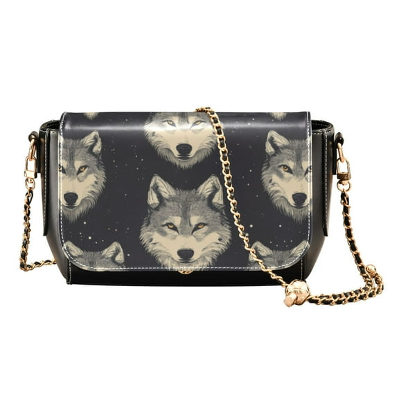 Leather Clamshell Crossbody Bag 10.4x5.5x3.7Inch Women's Crossbody Handbags Shoulder Purse Bank Card Bag Cash Bag Key Bag Cartoon Wolf Face Seamless