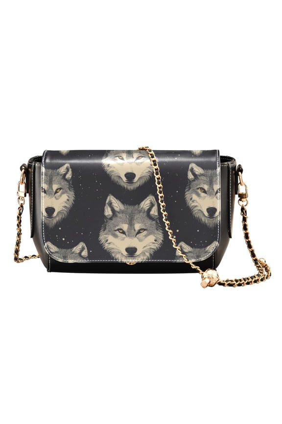 Leather Clamshell Crossbody Bag 10.4x5.5x3.7Inch Women's Crossbody Handbags Shoulder Purse Bank Card Bag Cash Bag Key Bag Cartoon Wolf Face Seamless