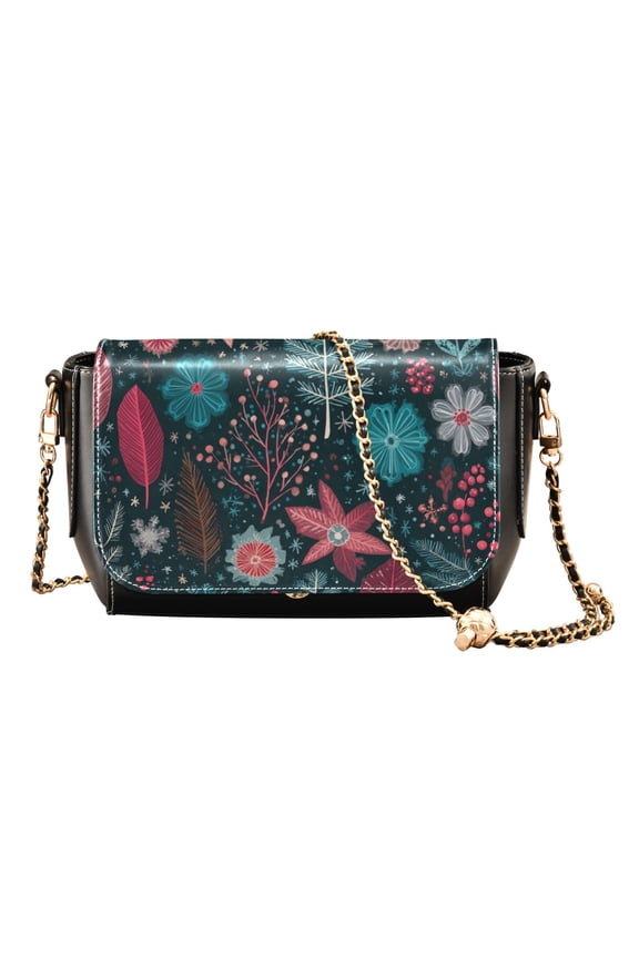 Leather Clamshell Crossbody Bag 10.4x5.5x3.7Inch Women's Crossbody Handbags Shoulder Purse Bank Card Bag Cash Bag Key Bag Christmas Elements Cute