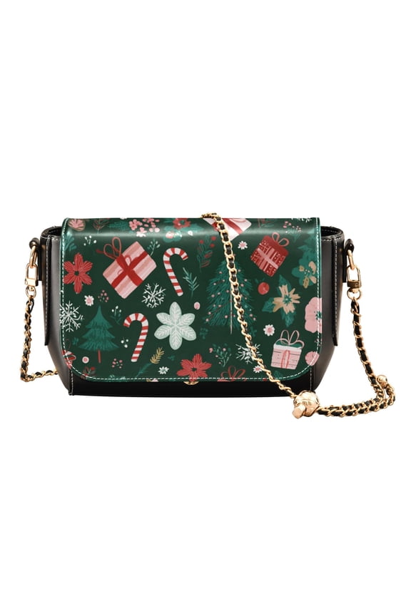 Leather Clamshell Crossbody Bag 10.4x5.5x3.7Inch Women's Crossbody Handbags Shoulder Purse Bank Card Bag Cash Bag Key Bag Christmas Elements