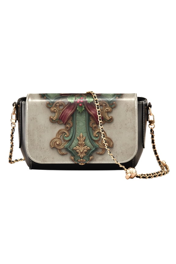 Leather Clamshell Crossbody Bag 10.4x5.5x3.7Inch Women's Crossbody Handbags Shoulder Purse Bank Card Bag Cash Bag Key Bag Christmas Green Cross Cartoon