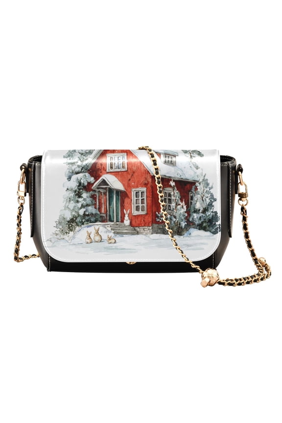 Leather Clamshell Crossbody Bag 10.4x5.5x3.7Inch Women's Crossbody Handbags Shoulder Purse Bank Card Bag Cash Bag Key Bag Christmas Red House