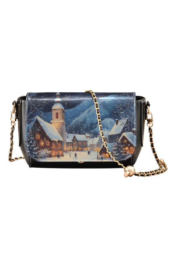 Leather Clamshell Crossbody Bag 10.4x5.5x3.7Inch Women's Crossbody Handbags Shoulder Purse Bank Card Bag Cash Bag Key Bag Christmas Snow Picture